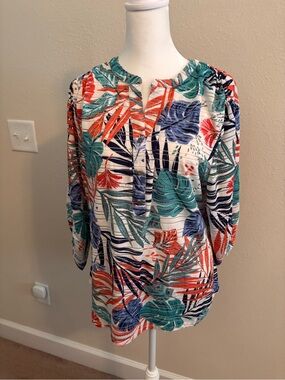 Tropical Leaf Print Pullover Blouse - Multi